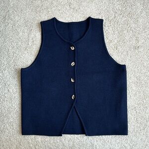 Button Down Soft Knit Vest Top - Dark Blue